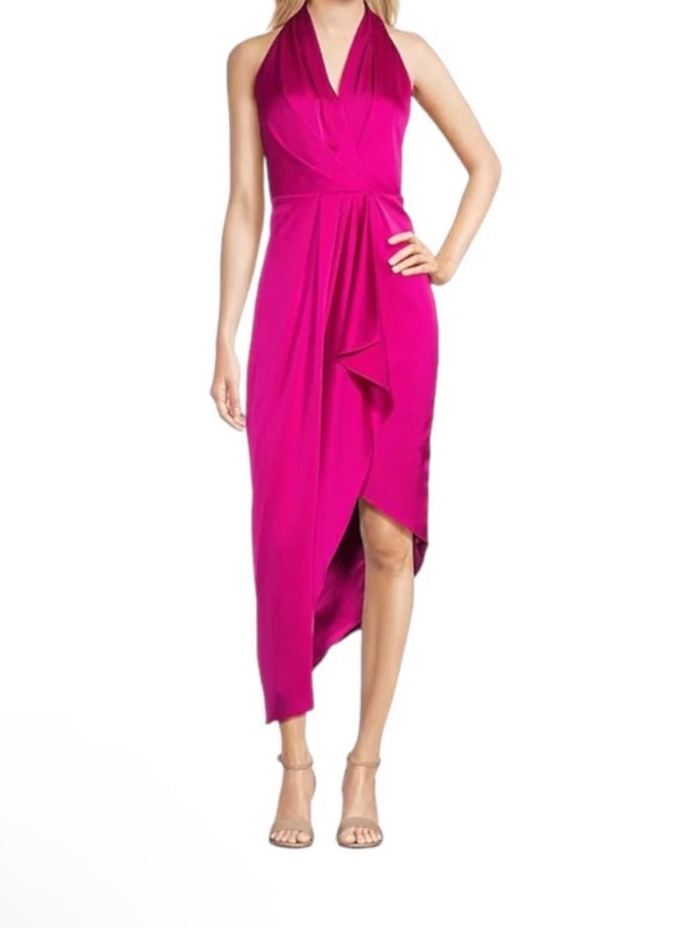 Alex Marie Hot Pink Sleeveless High-Low Wrap Dress
